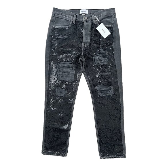 *** Frame Sequin Ripped Jeans Basque Rips Jeans Black ( 27 ) - Picture 5 of 7
